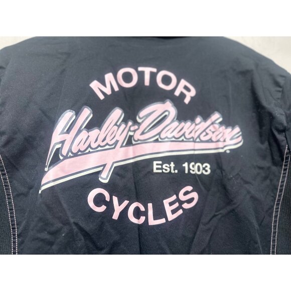 Harley Davidson Moto Full Zip Top Women 2W Black Pink Bow Logo Biker Fitted Punk - Picture 10 of 12